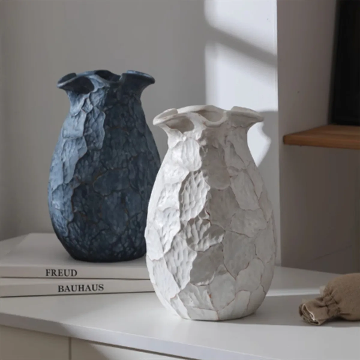 Wabi Sabi Textured Ceramic Vase Dark Blue Or Ivory